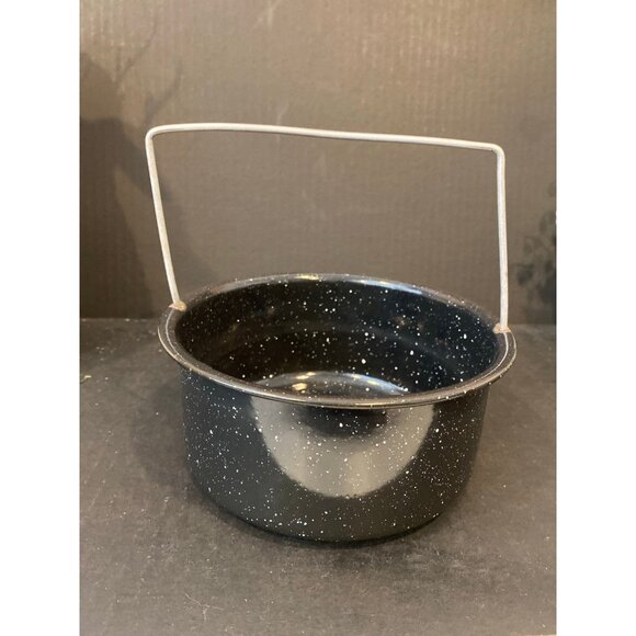 Vintage Black Speckled Enamel 6” Steamer Basket with Handle - Picture 1 of 11